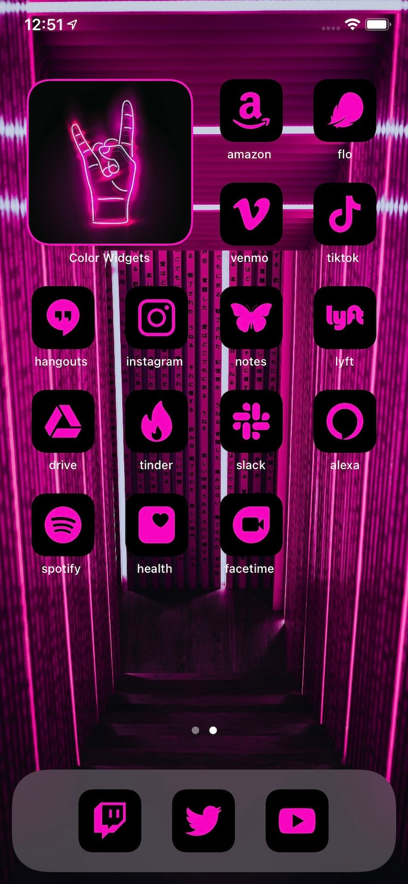 App Icons Neon Pink Black Pink, Aesthetic Home Screen Colorful App Icons, Widgets Neon, iPhone, Android image 5