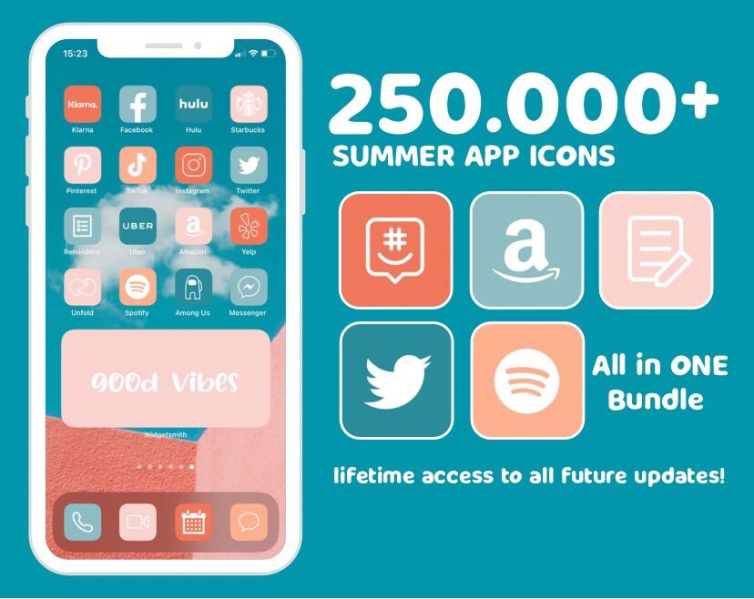App Icons Summer iOS 14 | Teal, Coral, Peach, Turquoise, Light Blue |…