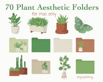 70 Folder Icons Plant Aesthetic for Mac, Boho, green, beige, botanical, natural, cute covers | Aesthetic homescreen