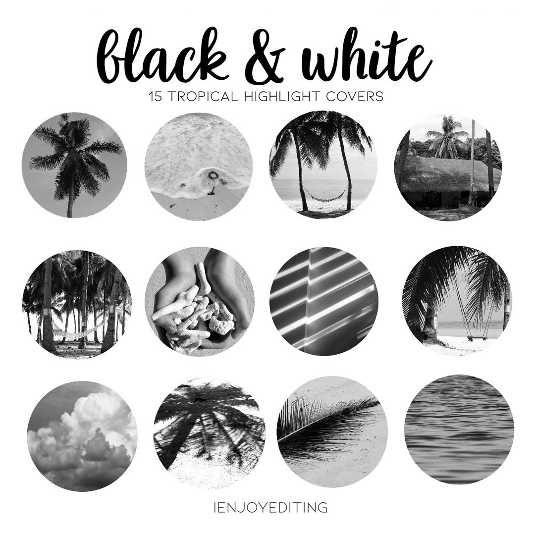 Instagram Highlight Covers Black and White Aesthetic Tropical, Beach