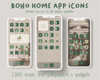 App Icons Boho Home | Beige, green, neutral, plants, aesthetic natural homescreen iphone and android