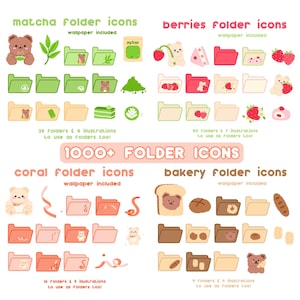 MEGA Bundle Kawaii Desktop Folder Icons, Summer, Autumn, Winter / Strawberry, bakery, match, Green, Brown, Colorful, Mac, Macbook Organizers