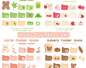 MEGA Bundle Kawaii Desktop Folder Icons, Summer, Autumn, Winter / Strawberry, bakery, match, Green, Brown, Colorful, Mac, Macbook Organizers