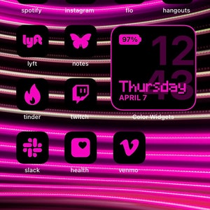 App Icons Neon Pink Black Pink, Aesthetic Home Screen Colorful App Icons, Widgets Neon, iPhone, Android image 4