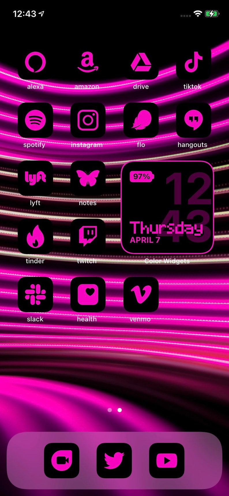 App Icons Neon Pink Black Pink, Aesthetic Home Screen Colorful App Icons, Widgets Neon, iPhone, Android image 4