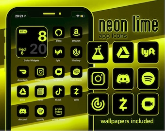 App Icons Lime Neon | Yellow, Vibrant, Black | Aesthetic Home Screen iPhone, Android | Widgets, ios 14, ios 15