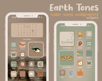 4,000 App Icons Earth Tones, Beige, brown, green, orange, nature wallpapers and widgets included, hand drawn, illustrations