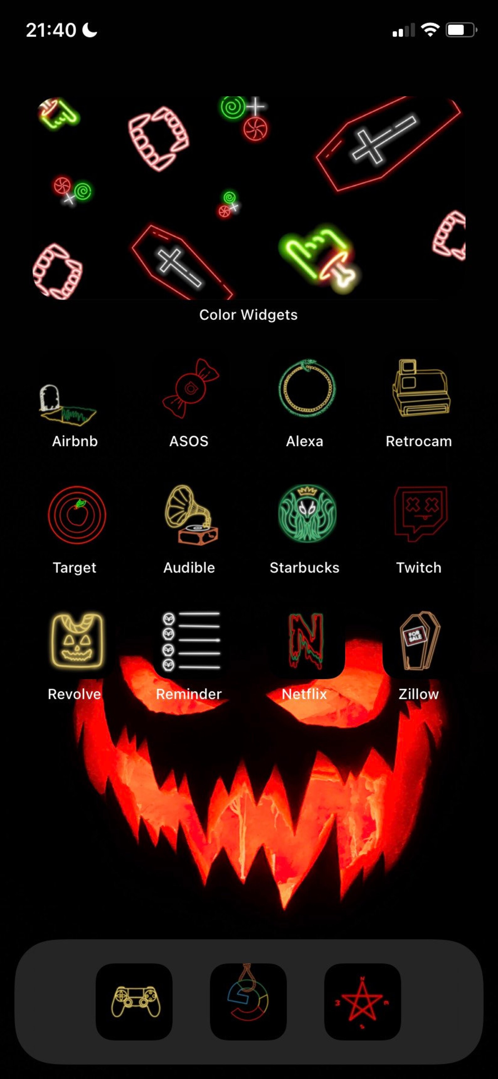 Halloween Neon App Icons, Red, Orange, Green, Yellow Homescreen, iPhone