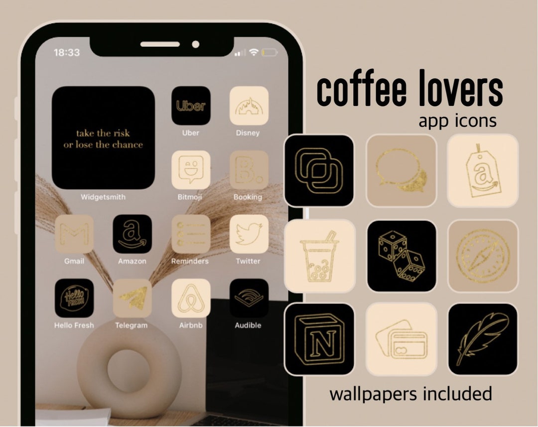 App Icons Coffee Lovers | Black, Cream, Latte, Brown , Gold Icons |  Aesthetic Neutral Home Screen Fancy Lockscreen - Etsy Norway
