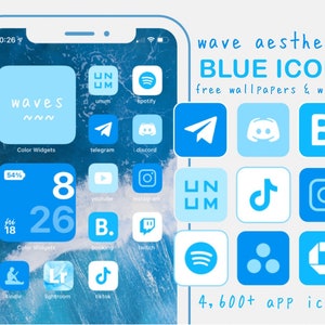 Aqua Blue App Icons, summer, light blue, sky, sea, beach, wave aesthetic home screen ios 14 - 15, android