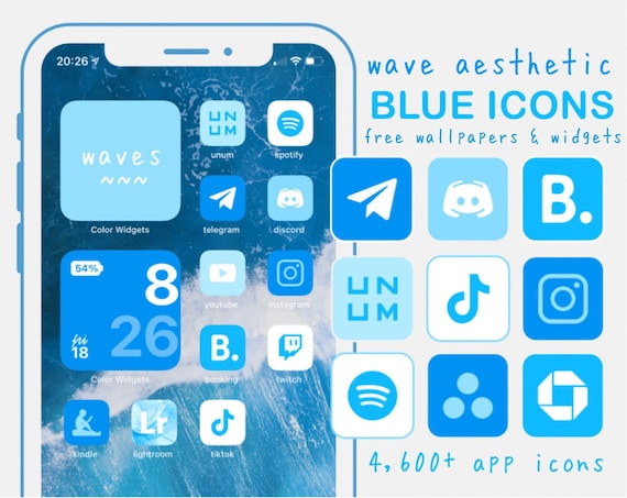 Aqua Blue App Icons Summer Light Blue Sky Sea Beach Wave Etsy Denmark