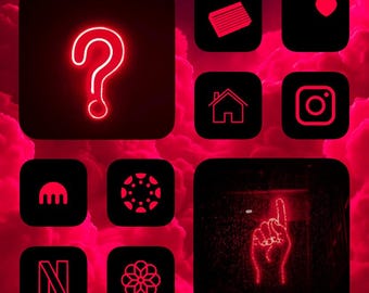App-pictogrammen neonrood, zwart app-covers, aangepast voor je startscherm