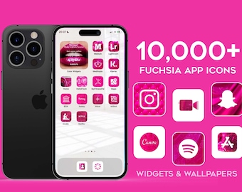 App Icons Fuchsia Boujee / Pop Pink and White Icon Theme Pack, Wallpapers and Widgets Set , iPhone & Android