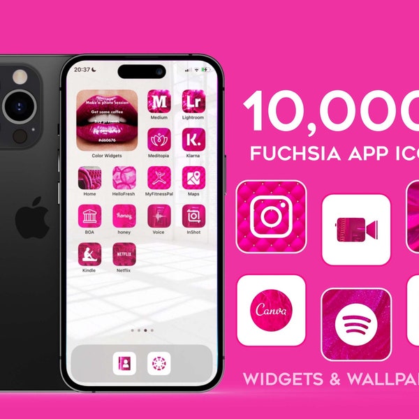 App Icons Fuchsia Boujee / Pop Pink and White Icon Theme Pack, Wallpapers and Widgets Set , iPhone & Android