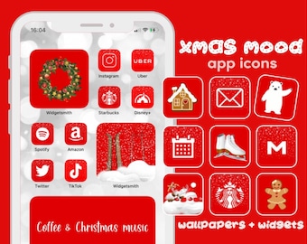 App Icons Xmas Mood | Christmas, Red, Snowflakes, Snowman, Snow, Winter, Holidays Covers, Widget Illustrations | iPhone Home Screen