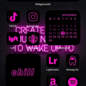 App Icons Neon Pink Black Pink, Aesthetic Home Screen Colorful App Icons, Widgets Neon, iPhone, Android image 8