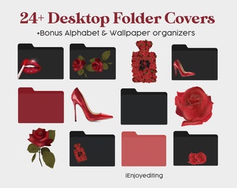 Folder Icons Red Roses for Mac| Red Black Desktop Folder Covers | Wallpapers | Organizer Fashion