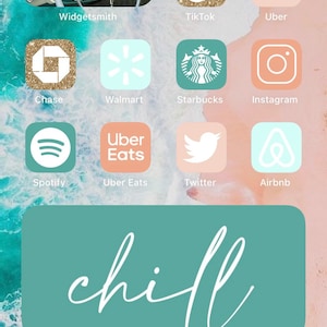 Bohemian App Icons Coral, Peachy, Teal, Sky Blue, Summer, Retro, Beach Colors Aesthetic Boho Home Screen iPhone Widgets image 2