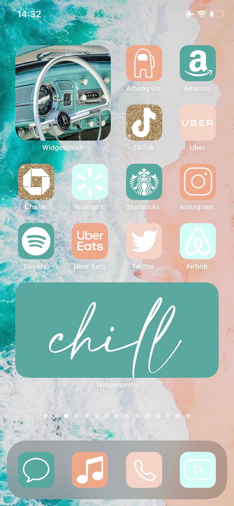 Bohemian App Icons Coral, Peachy, Teal, Sky Blue, Summer, Retro, Beach Colors Aesthetic Boho Home Screen iPhone Widgets image 2