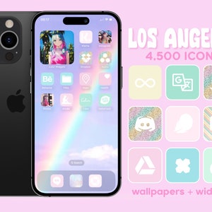 App Icons Los Angeles, Pink, Teal, Yellow, Blue App Covers, Custom Home Screen iPhone iOS 14, 15