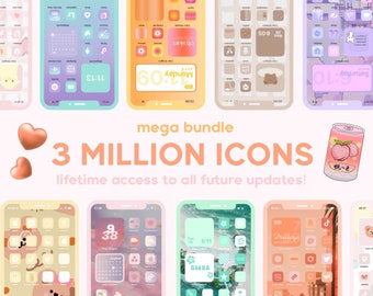 MEGA Bundle App Icons, kawaii, pink, peachy, baby blue, yellow, summer, spring, lilac, cute widgets, wallpapers, iphone, android theme logos