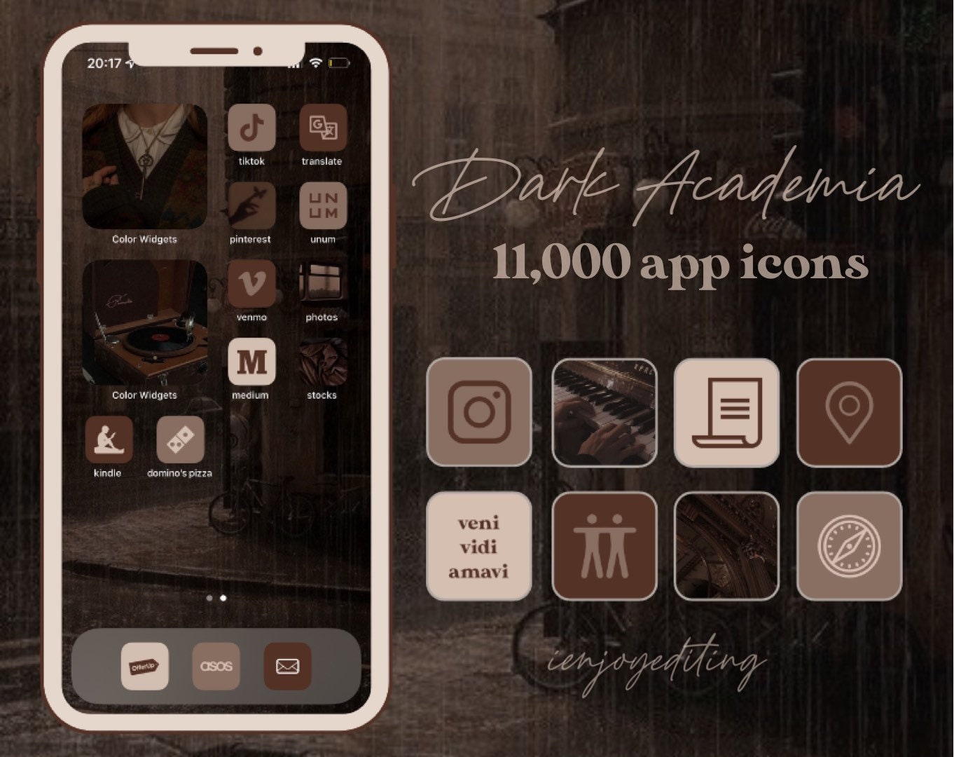 Dark Academia App Icons Brown Aesthetic Homescreen Beige Etsy