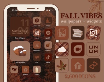 2,600 App Icons Fall Vibes | Beige, burgundy, brown, neutral tones, autumn themed, homescreen aestheticiphone + android pack layout