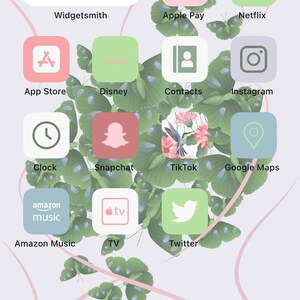 App Icons Colibri Life Summer, botanical, floral, spring, pink, mint, blue, flowers icons Aesthetic Home Screen iPhone iOS 14, 15 image 5