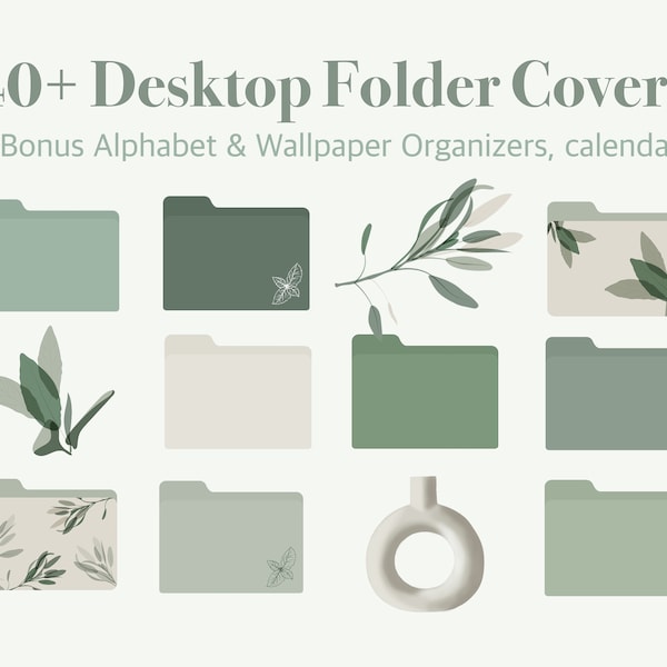 Desktop Folder Icons Sage, Ordnerumschläge grün, neutral, beige, pflanzen, natur | Mac, Windows, PC, MacBook Organizer