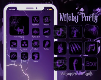2,600 Icons Halloween Witch party purple glitter app icons fright night spooky season theme dark homescreen widgets wallpapers Jack lantern