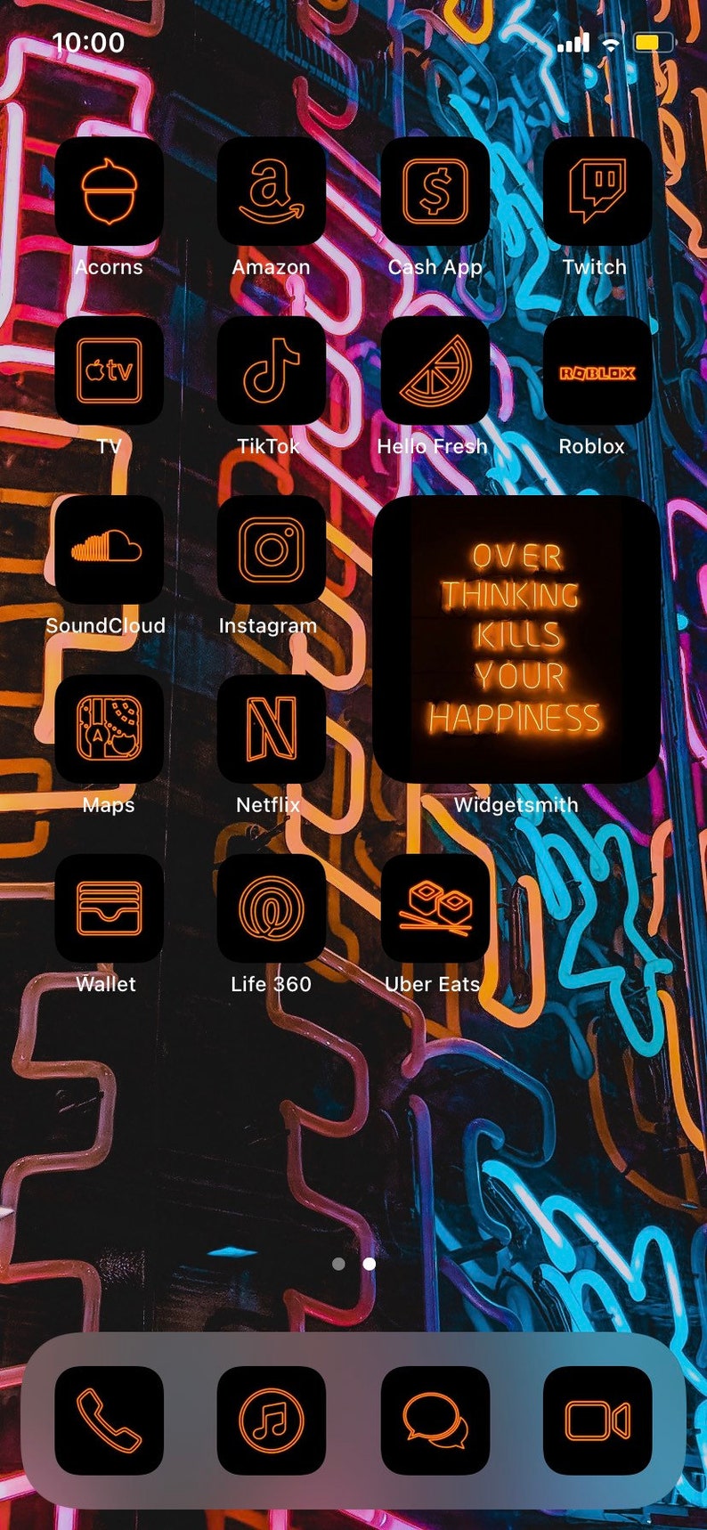 Neon Orange App Icons Black Minimal Glow Trendy Theme | Etsy