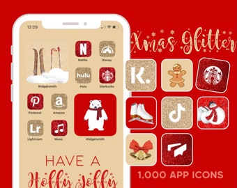 Icônes d&#39;appli Paillettes dorées et rouges | Ambiance de Noël, Nouvel An, Hiver, Glam, Merry Xmas | Widgets, Widgetsmith, personnalisationÉcran d&#39;accueil de l&#39;iPhone