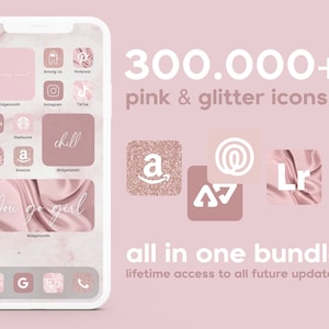 App Icons Pink & Glitter | Cute Aesthetic Pink Pastel, Widgets with Quotes | Social Media Logos | Customize iPhone Home Screen iOS 16