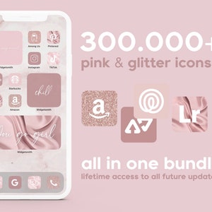 App Icons Pink & Glitter | Cute Aesthetic Pink Pastel, Widgets with Quotes | Social Media Logos | Customize iPhone Home Screen iOS 16