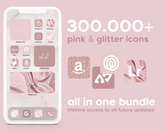 App Icons Pink & Glitter | Cute Aesthetic Pink Pastel, Widgets with Quotes | Social Media Logos | Customize iPhone Home Screen iOS 16