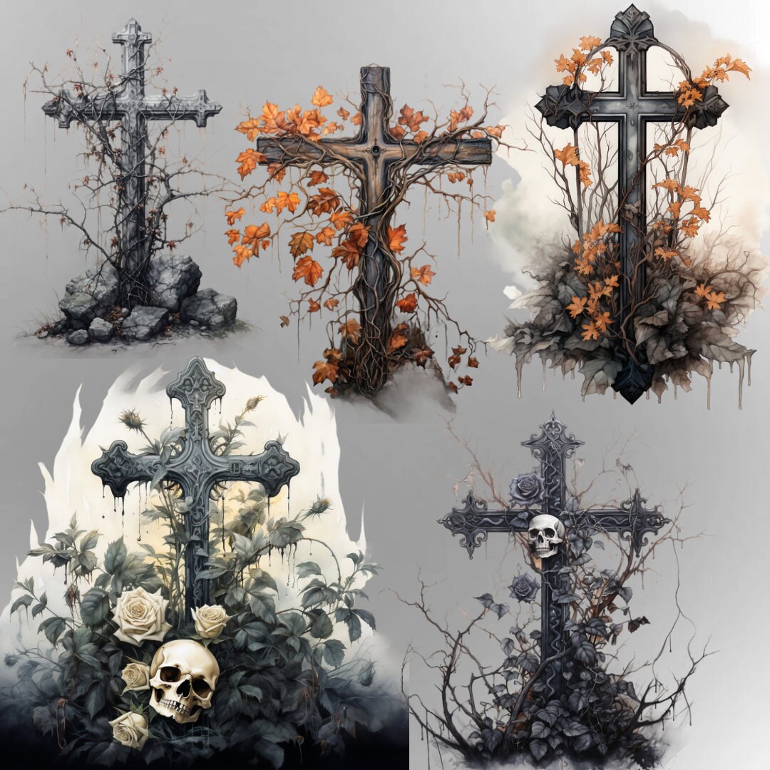 Clipart Halloween Cross PNG Template Cemetery Fear Raven Witching Night ...
