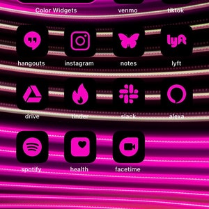 App Icons Neon Pink Black Pink, Aesthetic Home Screen Colorful App Icons, Widgets Neon, iPhone, Android image 9