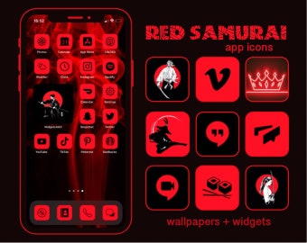 Red and Black App Icons | iOS 14 Theme | minimalist icons, halloween iPhone layout | Aesthetic Home Screen