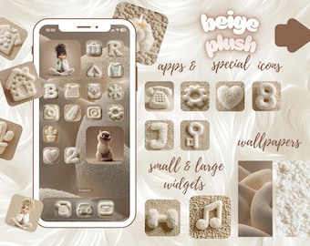 App Icons Beig Plüsch, braun, Herbst, neutrale Ästhetik, herbstlich, edel homeScreen, iphone + android Theme, Wallpaper Hintergründe 3d
