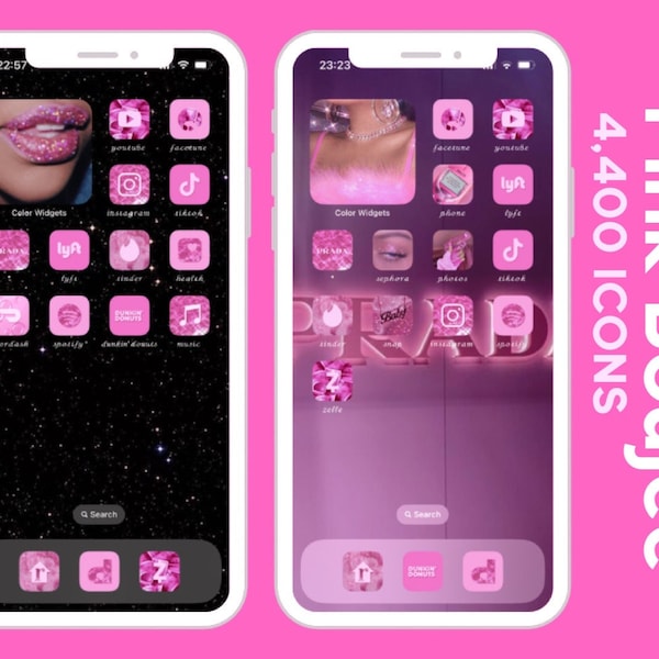 App Icons Pink Boujee , Fuchsia, pastel, black, trendy icon theme pack, wallpapers and widgets included , iphone & android