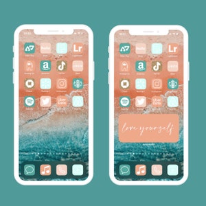 Bohemian App Icons Coral, Peachy, Teal, Sky Blue, Summer, Retro, Beach Colors Aesthetic Boho Home Screen iPhone Widgets image 8