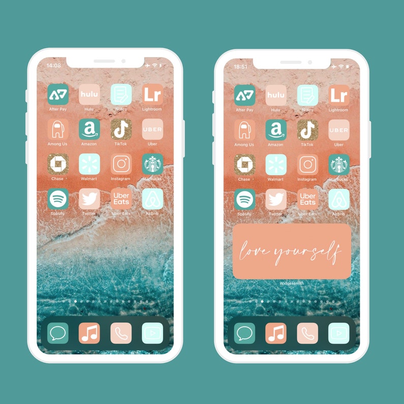 Bohemian App Icons Coral, Peachy, Teal, Sky Blue, Summer, Retro, Beach Colors Aesthetic Boho Home Screen iPhone Widgets image 8