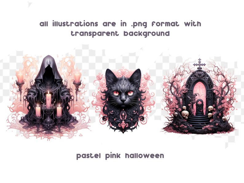 Halloween Pink Pastel Clipart PNG Template Downloadable - Etsy
