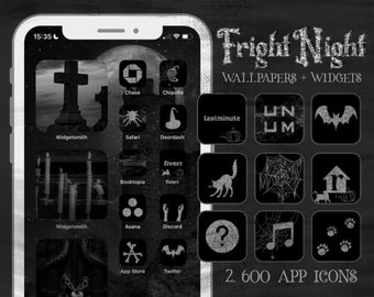 Halloween App Icons, Black, glitter, spooky season, minimal aesthetic homescreen, iphone + android theme iPhone iPad iOS16