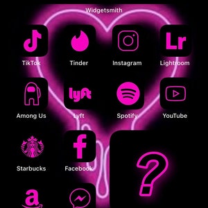 App Icons Neon Pink Black Pink, Aesthetic Home Screen Colorful App Icons, Widgets Neon, iPhone, Android image 6