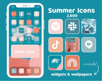 2,600 App Icons Summer | Teal, Coral, Peach, Turquoise, Pastel Pink, Light Blue | Aesthetic Home Screen Widgets, Wallpapers