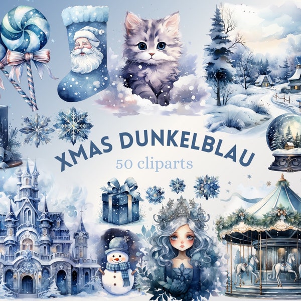 Dunkelblau Christmas Clipart PNG Print High Resolution Winter Sublimation