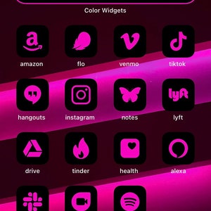 App Icons Neon Pink Black Pink, Aesthetic Home Screen Colorful App Icons, Widgets Neon, iPhone, Android image 3