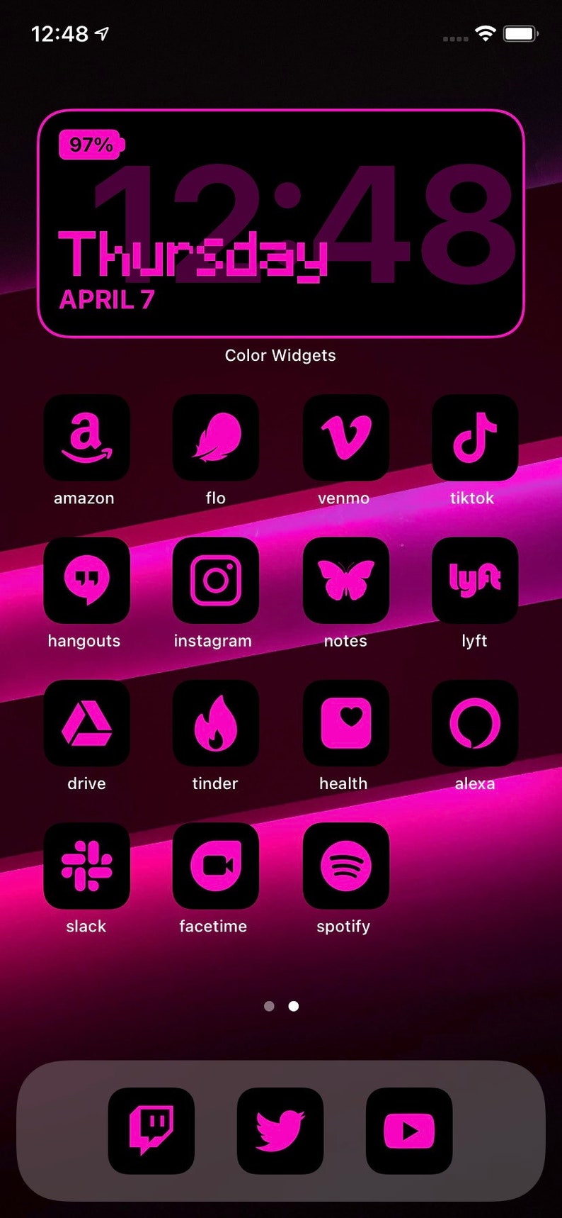 App Icons Neon Pink Black Pink, Aesthetic Home Screen Colorful App Icons, Widgets Neon, iPhone, Android image 3