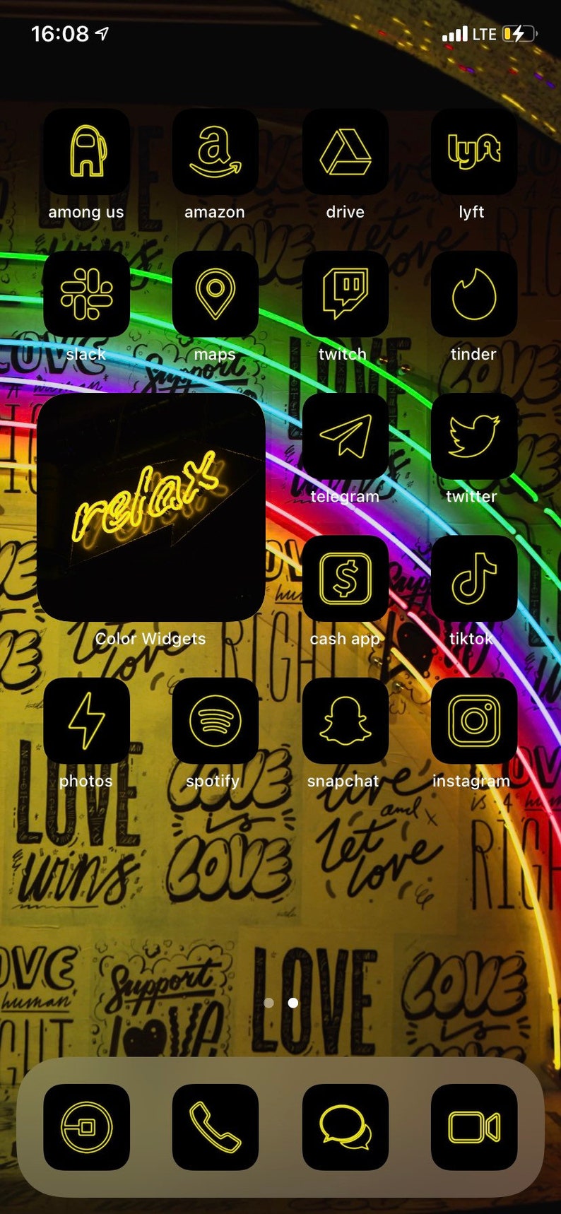 Neon Yellow App Icons Black Minimal Glow Trendy Theme Etsy